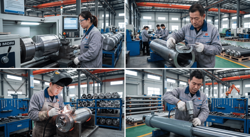 High performance polyurethane hydraulic seal installation inside a heavy duty truck mounted crane cylinder