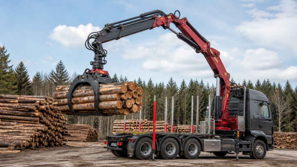 Log grabbing truck crane