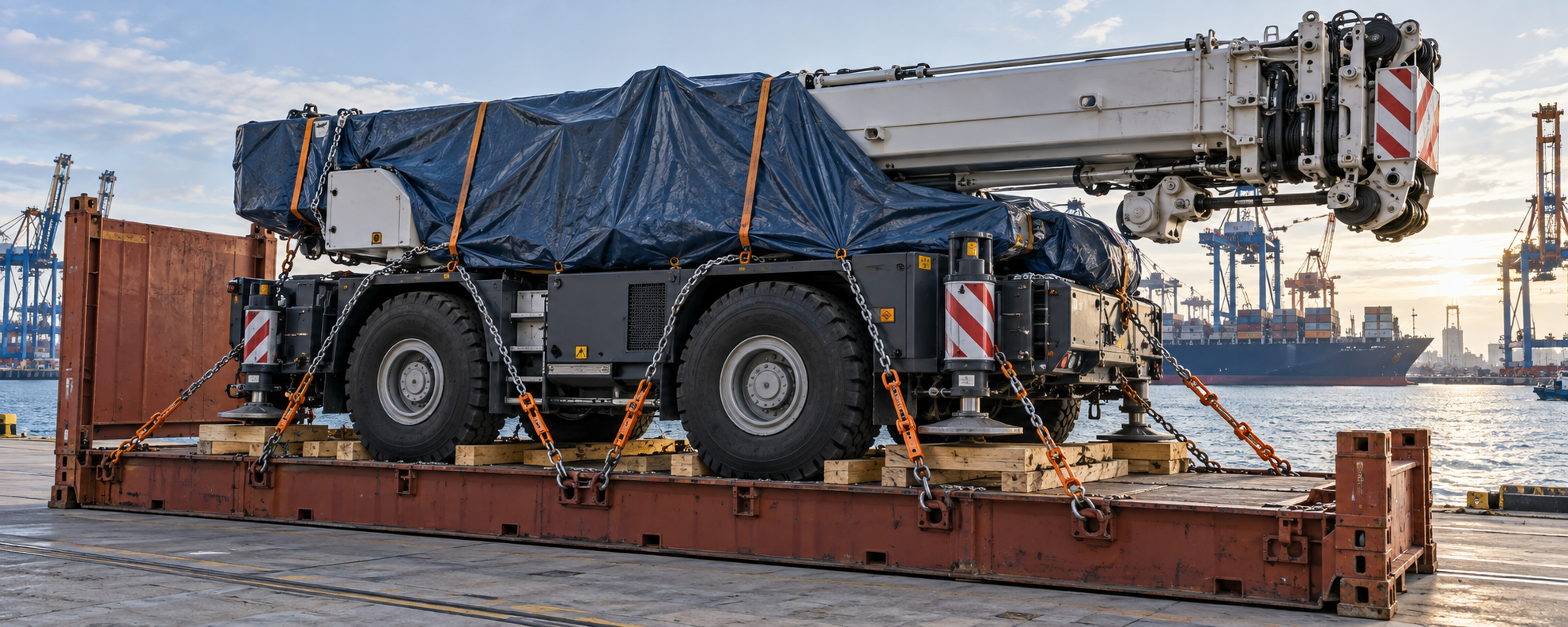 truck mounted crane flat rack shipping overseas