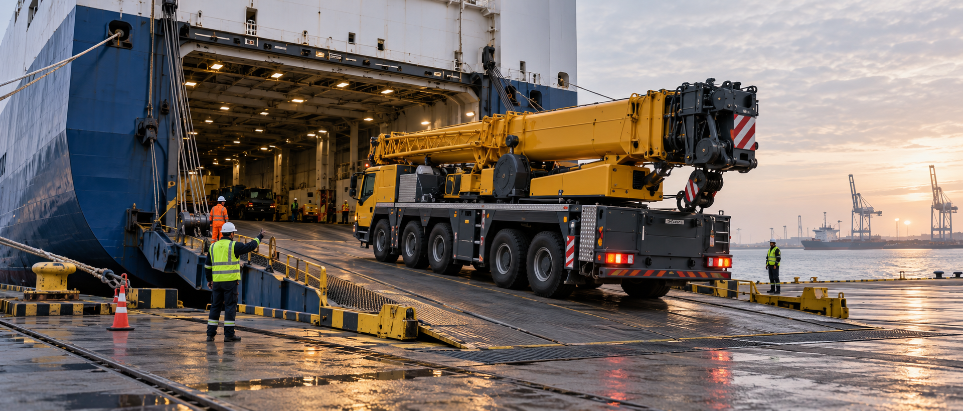 truck mounted crane container loading before export